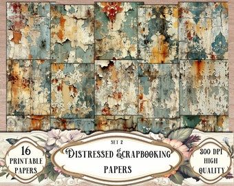Distressed Scrapbooking Papers, Digital Papers, Junk Journal Kit, Printable Papers, Ephemera, Collage Sheets, Card Making, Grunge Textures