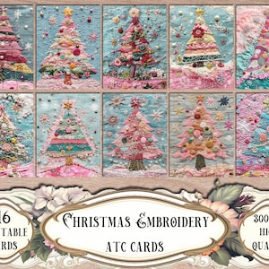 Christmas Embroidery ATC Cards, Junk Journal Kit, Scrapbooking, Scrapbook Supplies, Ephemera, Collage Sheets, ATC Patch, Paper Craft