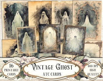 Vintage Ghost Printable Cards: Ephemera, Scrapbook Kit (Digital Download)