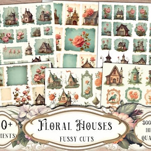 Floral Houses Fussy Cuts: Printable Ephemera for Junk Journals (Digital Download)