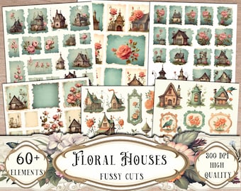 Floral Houses Fussy Cuts: Printable Ephemera for Junk Journals (Digital Download)