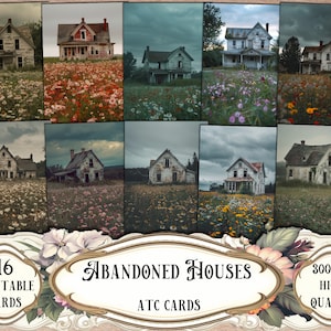 Tarjetas ATC imprimibles de casas abandonadas, kit de diario basura, álbumes de recortes, suministros para álbumes de recortes, fabricación de tarjetas, efímeras, hojas de collage, artesanía