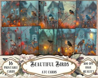 Beautiful Birds Printable ATC Cards, Junk Journal Kit, Scrapbooking, Scrapbook Supplies, Card Making, Ephemera, Collage Sheets, Paper Craft