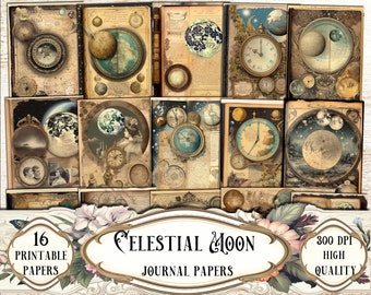Celestial Moon Junk Journal Kit: Printable Collage Papers (Digital Download)
