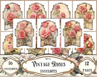 Vintage Roses Printable Envelopes: Junk Journal Ephemera (Digital Download 12-Pack)