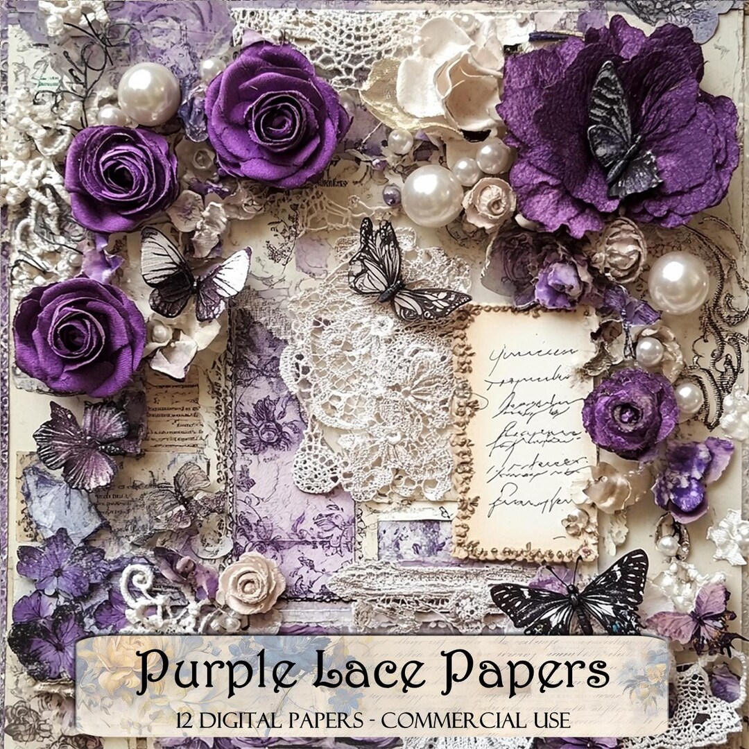 Purple Lace Digital Paper: Junk Journal Kit, Printable Ephemera - Etsy