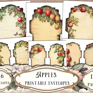 Apple Printable Envelopes: Shabby Chic Junk Journal Supplies (Digital Download)
