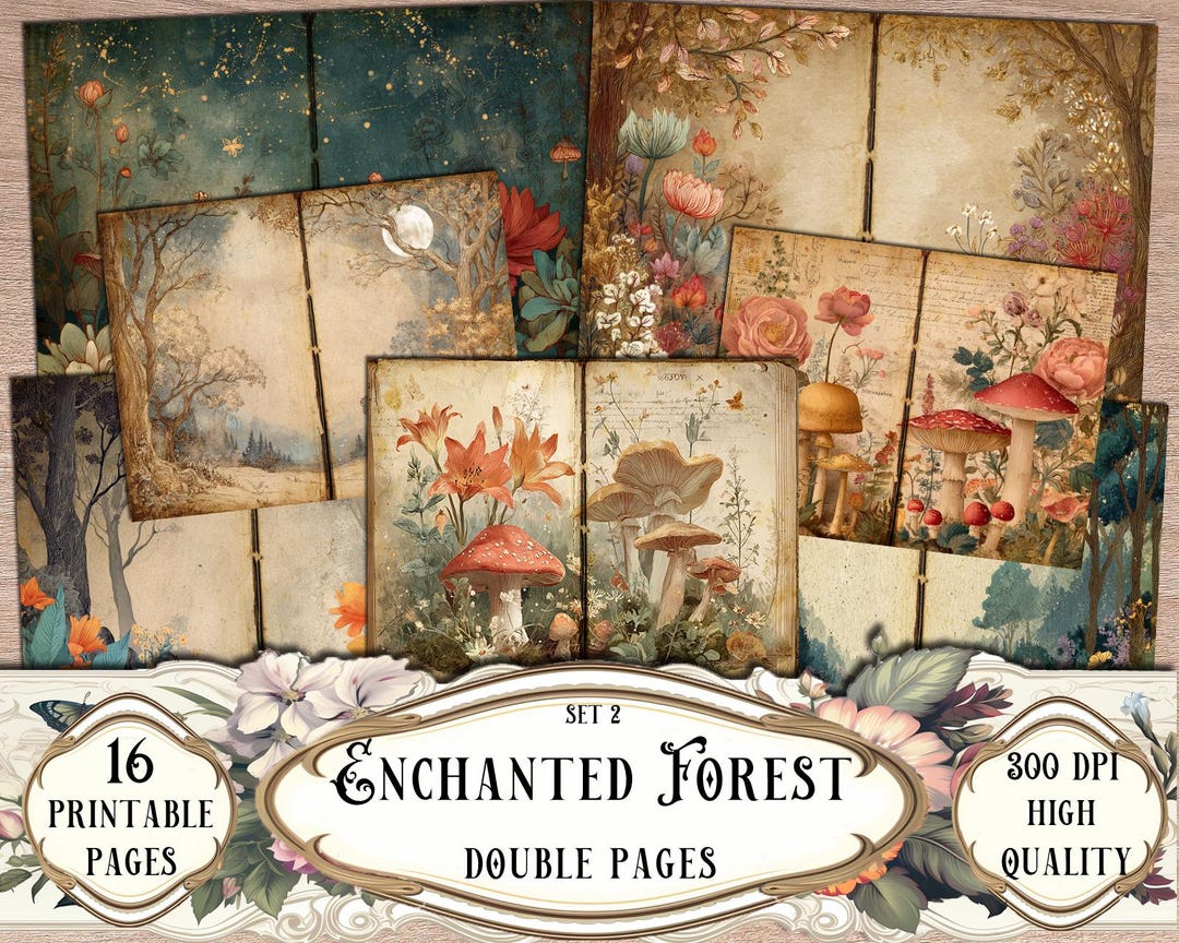Enchanted Forest Double Junk Journal Pages, Printable Ephemera ...