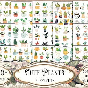 Cute Plants Fussy Cuts, Printable Stickers, Junk Journal Kit, Printable Ephemera Scrapbooking, Scrapbook Supplies, Collage Sheets, Craft