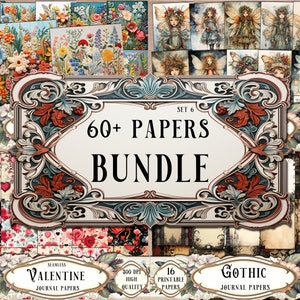 Pacote de mais de 60 papéis de diário imprimíveis, kit de diário lixo, folhas de colagem, coisas efêmeras, suprimentos para scrapbook, papéis digitais, artesanato em papel para fazer cartões