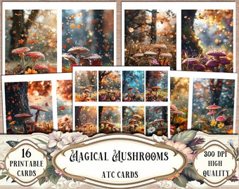 Magical Mushrooms Printable ATC Cards, Junk Journal Kit, Scrapbooking, Scrapbook Supplies, Card Making, Ephemera, Collage Sheets, Craft