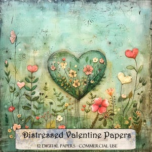 Papéis de Dia dos Namorados Desgastados, Papéis Digitais, Papéis para Imprimir, Kit de Diário de Lixo, Scrapbooking, Suprimentos para Scrapbook, Suprimentos para Diário de Lixo