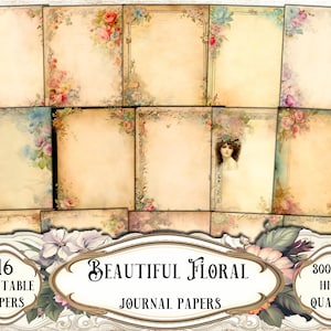 Bellissimi documenti per diario floreale, documenti stampabili, documenti digitali, kit diario spazzatura, fogli di collage, oggetti effimeri, forniture per album di ritagli, artigianato