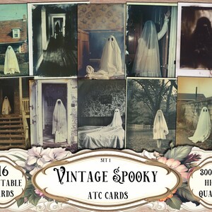 Vintage Spooky Ghost ATC Cards: Printable Ephemera (Digital Download)