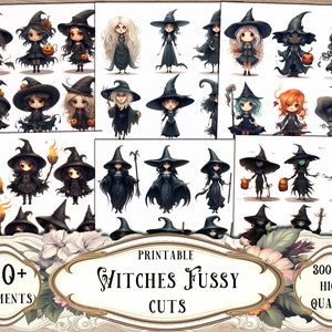 Witches Fussy Cuts: Printable Junk Journal Ephemera, Halloween (Digital Download)