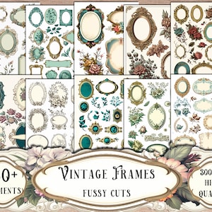 Vintage Frames Fussy Cuts, Printable Stickers, Junk Journal Kit, Printable Ephemera, Scrapbooking, Scrapbook Supplies, Collage Sheets