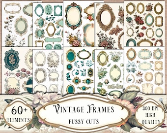 Vintage Frames Fussy Cuts, Printable Stickers, Junk Journal Kit, Printable Ephemera, Scrapbooking, Scrapbook Supplies, Collage Sheets