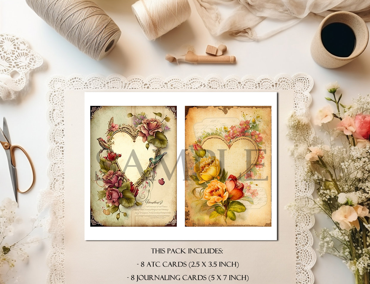 Floral Valentine Printable ATC Cards, Junk Journal Kit, Scrapbooking ...