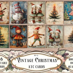 Vintage Christmas ATC Cards, Junk Journal Kit, Scrapbooking, Scrapbook Supplies, Ephemera, Collage Sheets, ATC Patch, Paper Craft
