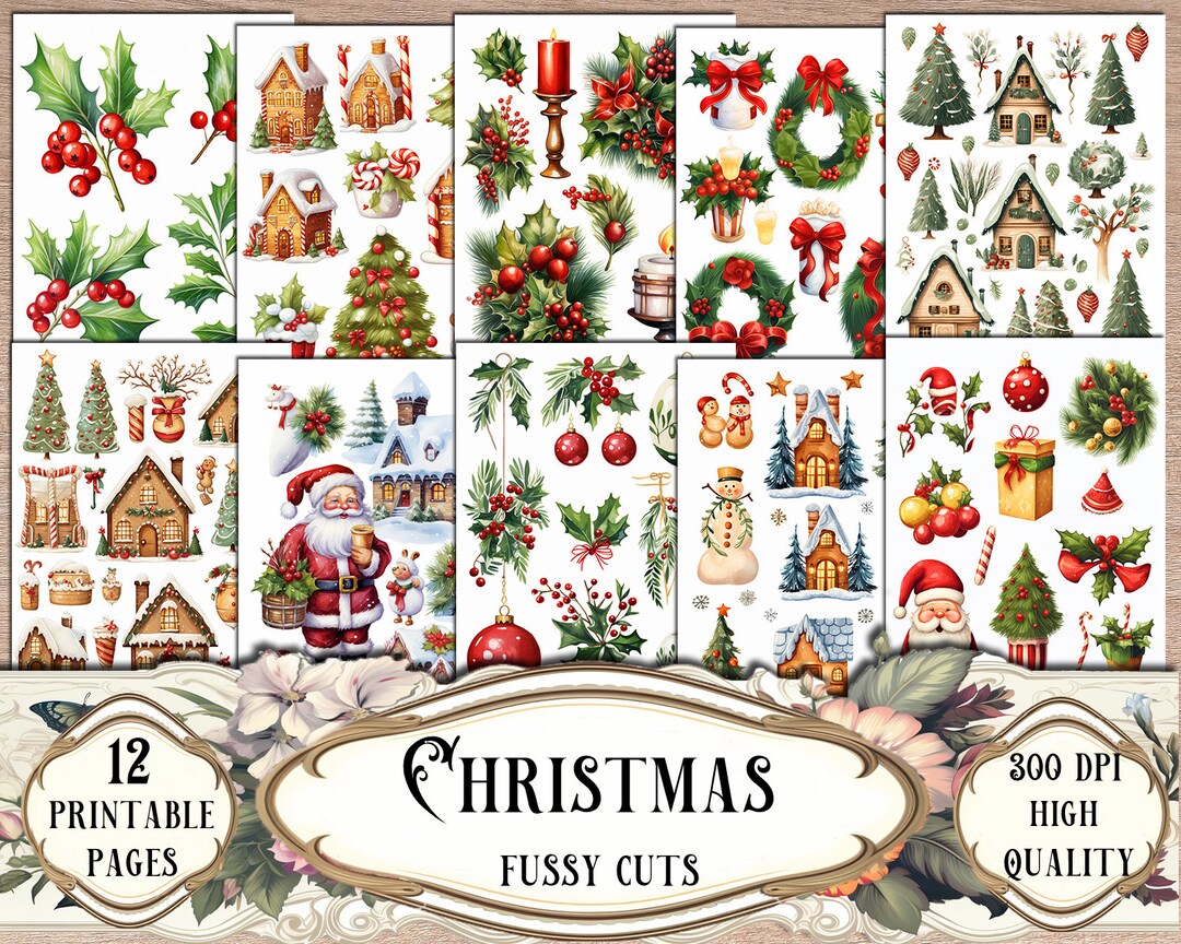 Christmas Fussy Cuts, Printable Stickers, Junk Journal, Printable ...