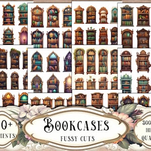 Bookcases Fussy Cuts: Printable Ephemera Stickers, Junk Journal Kit
