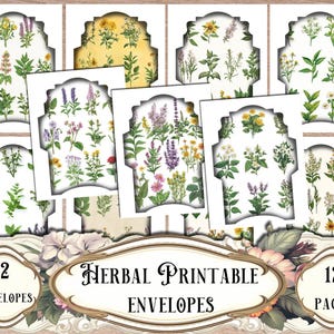 Envelopes de colagem de ervas, envelopes para impressão, envelopes para diários de sucata, envelopes digitais, suprimentos para diários de sucata, scrapbooking, itens efêmeros