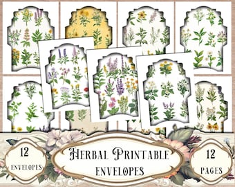 Sobres imprimibles con collage de hierbas: Efímeras para diario basura (descarga digital)