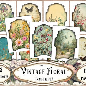 Vintage Floral Envelopes, Printable Envelopes, Junk Journal Envelopes, Digital Envelopes, Junk Journal Supplies, Scrapbooking, Ephemera