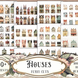 Houses Fussy Cuts: Printable Ephemera, Scrapbook Stickers (Digital Download)