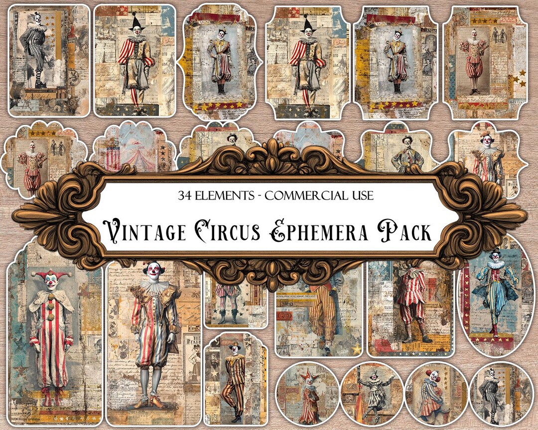 Vintage Circus Ephemera Pack for Junk Journals, Circus Fussy Cuts ...