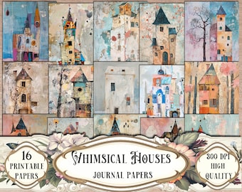 Whimsical Houses Journal Papers: Printable Scrapbook Kit (Digital Download)