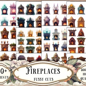 Fireplace Fussy Cuts: Printable Junk Journal Stickers (Digital Download)