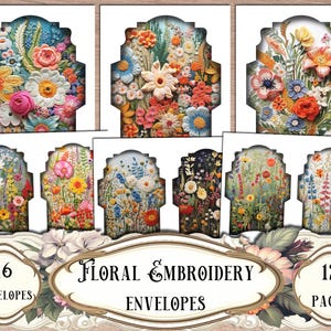 Floral Embroidery Junk Journal Envelopes: Printable Ephemera (Digital Download)