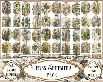 Herbs Ephemera Pack, Junk Journal Kit, Scrapbooking, Scrapbook Supplies, Junk Journal Supplies, Collage Sheets Fussy Cuts, Print and Cut