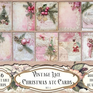 Vintage Lace Christmas ATC Cards, Junk Journal Kit, Scrapbooking, Scrapbook Supplies, Ephemera, Collage Sheets, ATC Patch, Paper Craft, ACEO