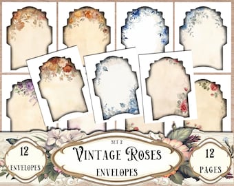 Vintage Roses Printable Envelopes: Junk Journal Ephemera (Digital Download 12-Pack)