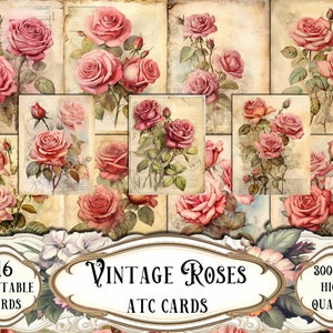 Vintage Roses Printable Cards: Junk Journal Ephemera (Digital Download)