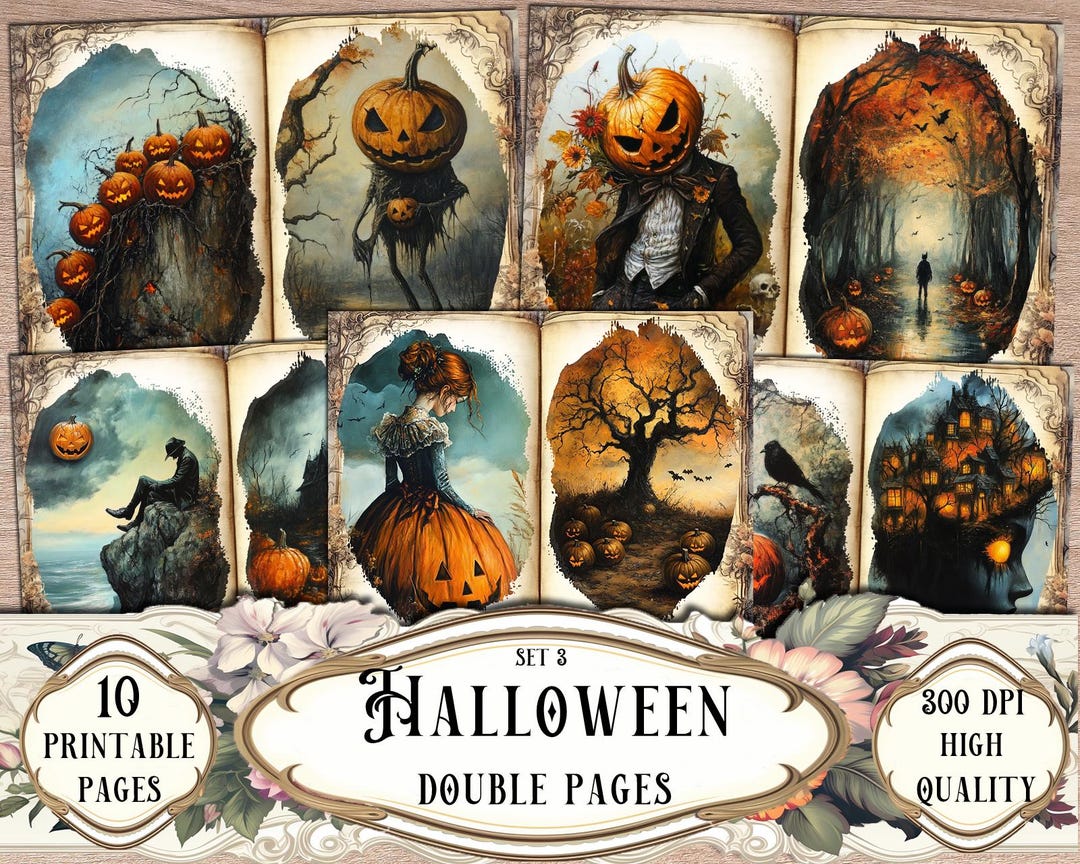 Halloween Junk Journal Kit: Spooky Printable Double Pages (digital ...