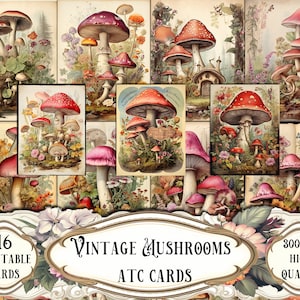 Vintage Mushroom Printable Cards: Junk Journal Ephemera (Digital Download)