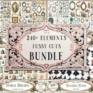240+ Fussy Cuts Ephemera: Junk Journal Collage Sheets (Digital Stickers)