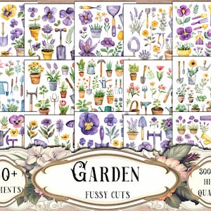 Garden Fussy Cuts: Printable Ephemera Stickers, Scrapbook Kit (Digital Download)