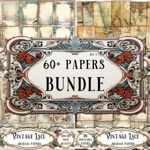 Pacote de mais de 60 papéis de diário imprimíveis, kit de diário lixo, folhas de colagem, coisas efêmeras, suprimentos para scrapbook, papéis digitais, artesanato em papel para fazer cartões