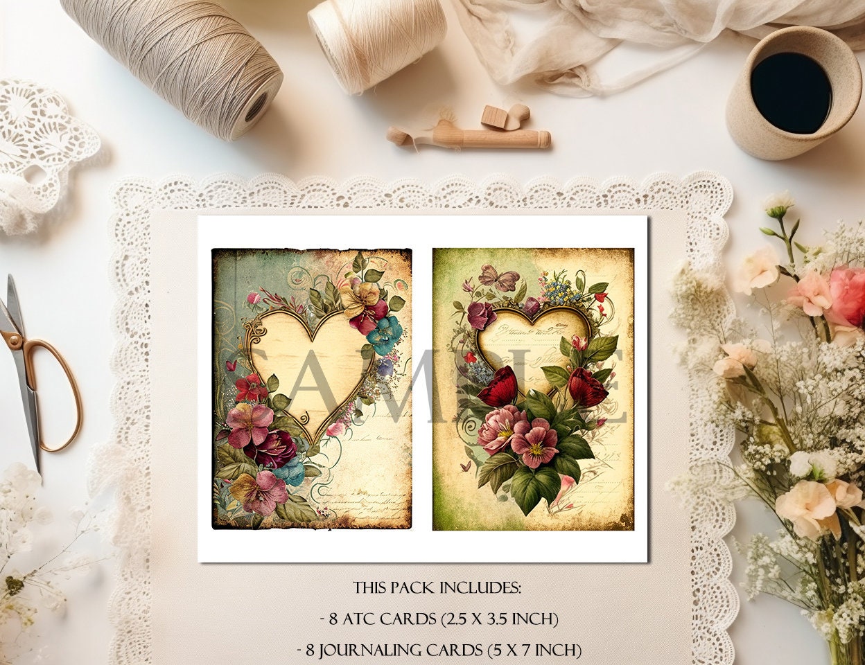Floral Valentine Printable ATC Cards, Junk Journal Kit, Scrapbooking ...