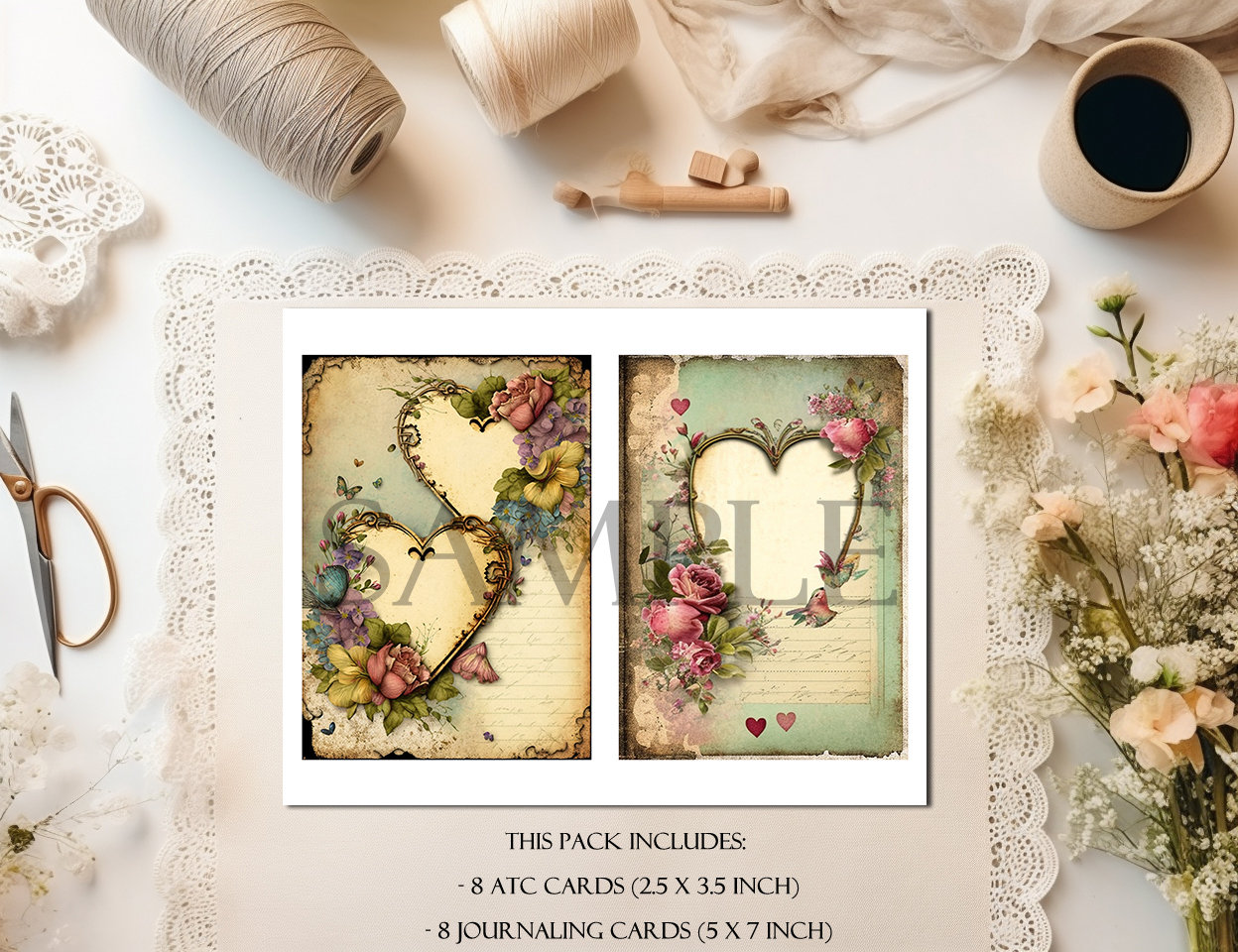 Floral Valentine Printable ATC Cards, Junk Journal Kit, Scrapbooking ...