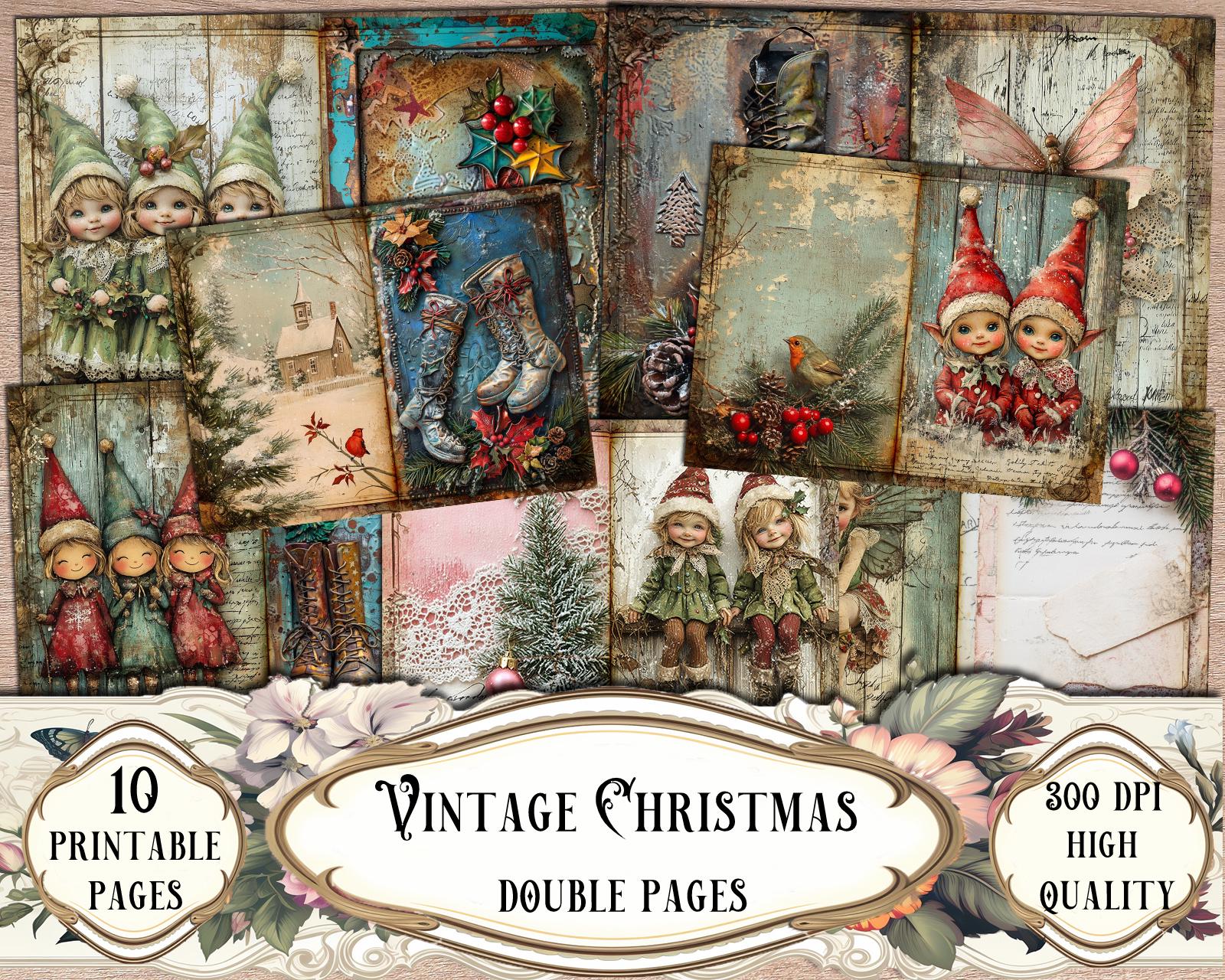 クリスマスジャンクジャーナルキット：ヴィンテージダブルページ