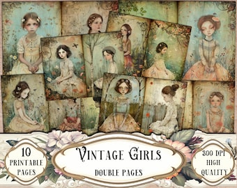 Vintage Girls Double Journal Pages, Junk Journal Kit, Printable Papers, Digital Papers, Ephemera, Scrapbooking, Scrapbook Supplies, Craft