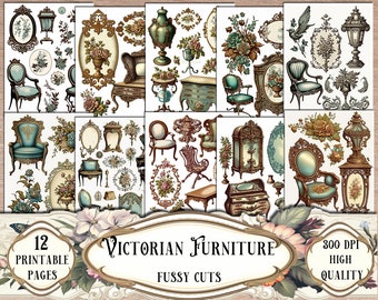 Viktorianische Möbel Fussy Schnitte: Druckbare Ephemera, Scrapbook Kit (Digitaler Download)