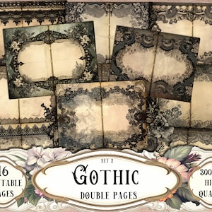 Gothic Double Journal Pages, Junk Journal Kit, Printable Papers, Digital Papers, Ephemera, Scrapbooking, Scrapbook Supplies, Paper Craft