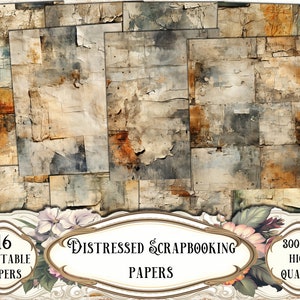 Distressed Scrapbooking Papers, Digital Papers, Junk Journal Kit, Printable Papers, Ephemera, Collage Sheets, Card Making, Grunge Textures image 1