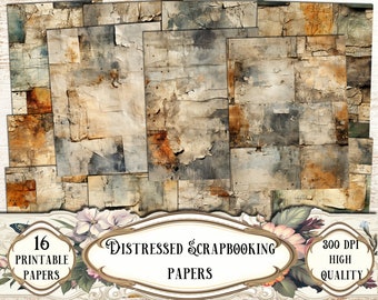 Carta per scrapbooking effetto grunge invecchiato: kit stampabile per junk journal (download digitale)